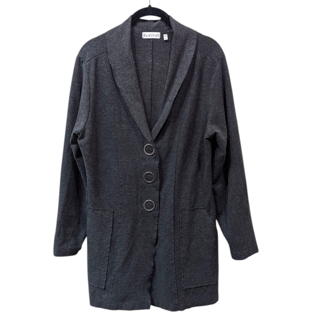 Habitat Charcoal Grey Three Ring Button Lightweight Raw Edge Felt Like Jacket (M